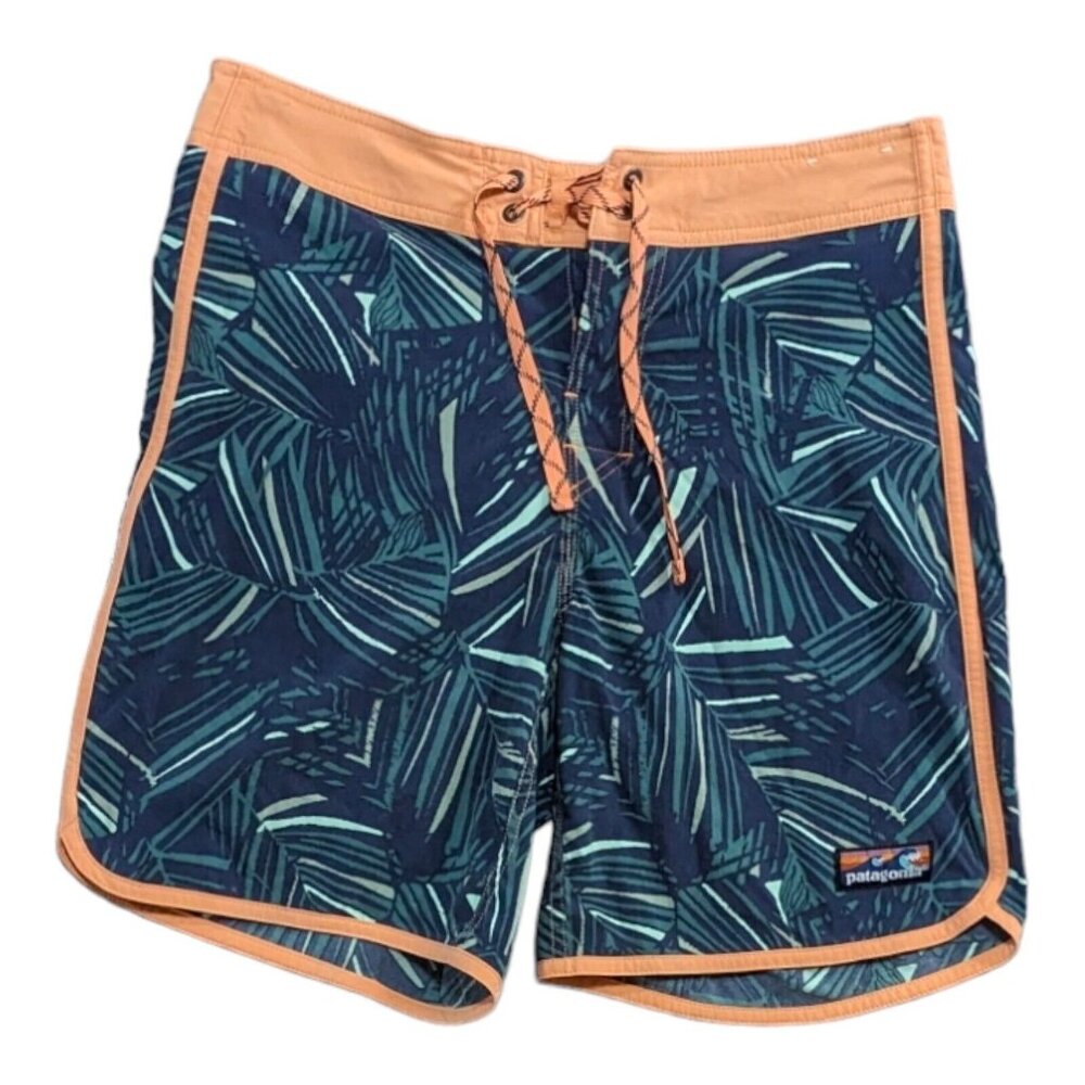 Patagonia Scallop Hem Wavefarer Board Shorts Mens 30 Blue Green Tropical Swim